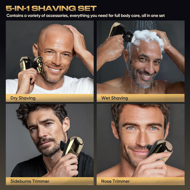 [Australia] - Head Shavers for Bald Men, Electric Razor with 7D Magnetic Shaver Heads, Wet Dry Waterproof Bald Head Trimmer Kit for Women & Men, Nose Ear Hair Trimmer, USB Rechargeable Clippers, Bright Black 