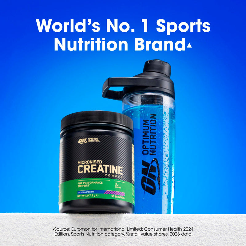 Optimum Nutrition Micronised Creatine Powder Flavoured, Blue Raspberry – 3 g creatine monohydrate per Serving, Muscle Fuel for high Intensity Training, 360 g, 80 Servings – Performance Support 360g