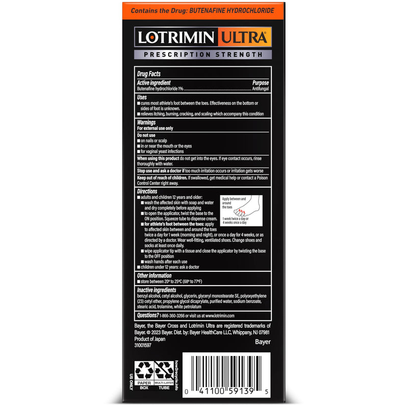 Lotrimin Ultra with No Touch Applicator,1 Week Athlete's Foot Treatment Cream. Prescription Strength Butenafine Hydrochloride 1%,Cures Most Athlete’s Foot Between Toes,Antifungal,0.7 oz (20 Grams) (Pack of 1)