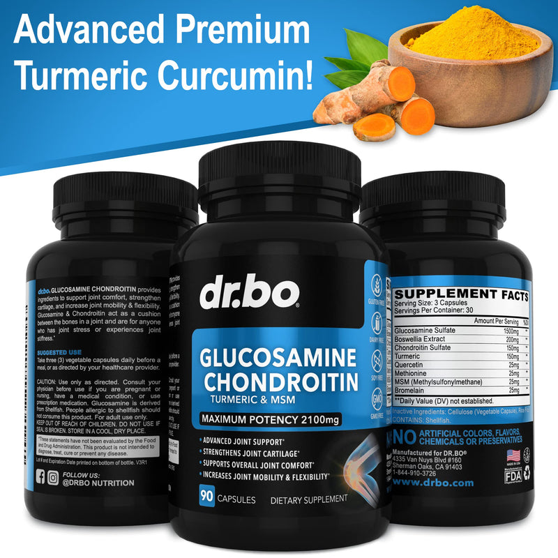 [Australia] - Glucosamine Chondroitin MSM Turmeric - Joint Health Supplement 2100mg Knee Bone & Joints - Joint Support Supplement Pills Advanced Glucosamine Sulfate Capsules Joint Supplements for Men Women Adults 
