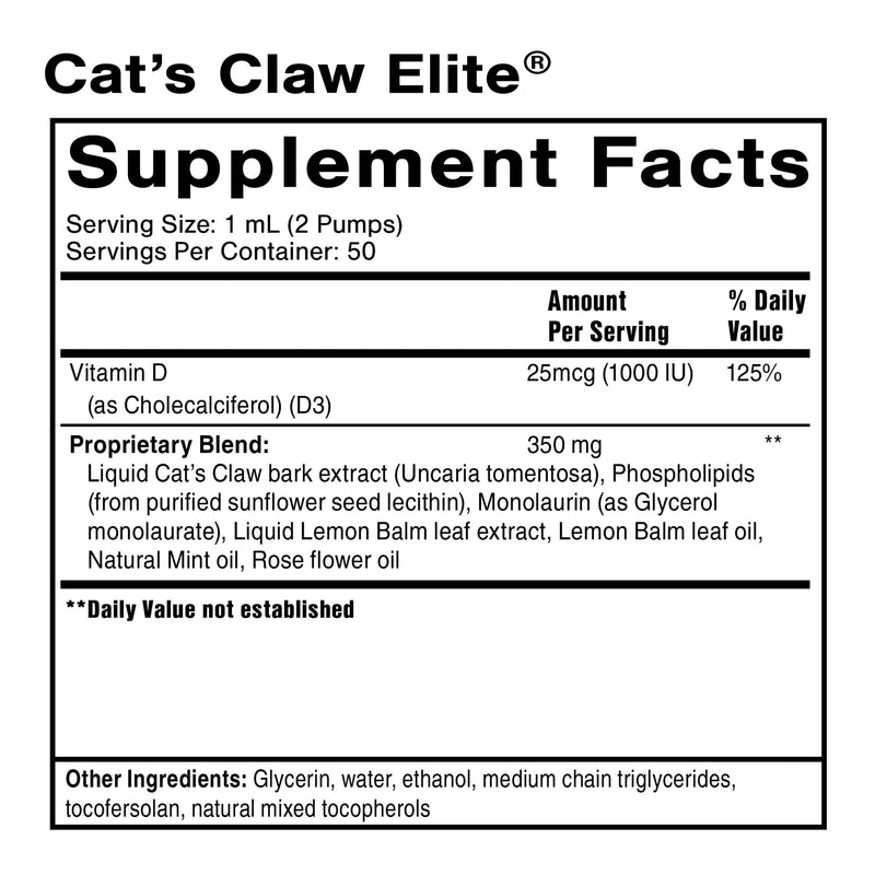 Quicksilver Scientific Nanoemulsified Cat's Claw, 1.7oz / 50ml | Liquid Immune Support Supplement with Uncaria Tomentosa, 1000 IU Vitamin D and Monolaurin, Cat's Claw, Immune Support