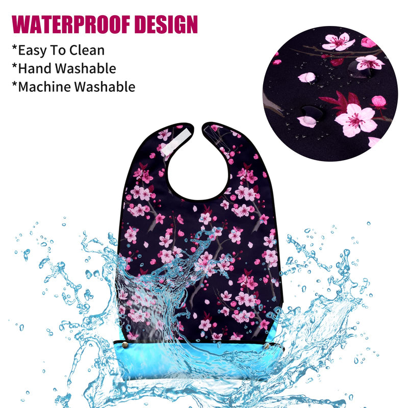 [Australia] - Adult Bibs for Women, 3 Packs Waterproof Adult Clothing Protectors with Crumb Catcher Style 3 Velcro Clouse 