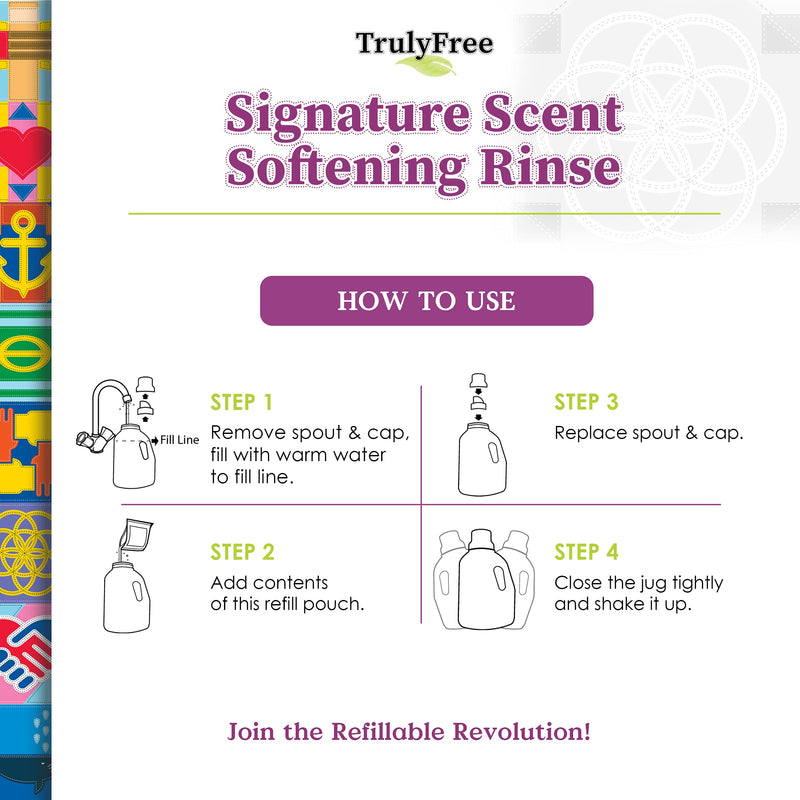 [Australia] - Signature Scent Softening Rinse, Natural Fabric Softener - Plant-Based, Non-Toxic, Safe for Babies & Kids, Includes: Empty refillable 50oz Bottle with measuring cap, 1 Refill (50 Loads) Scented Starter Kit 