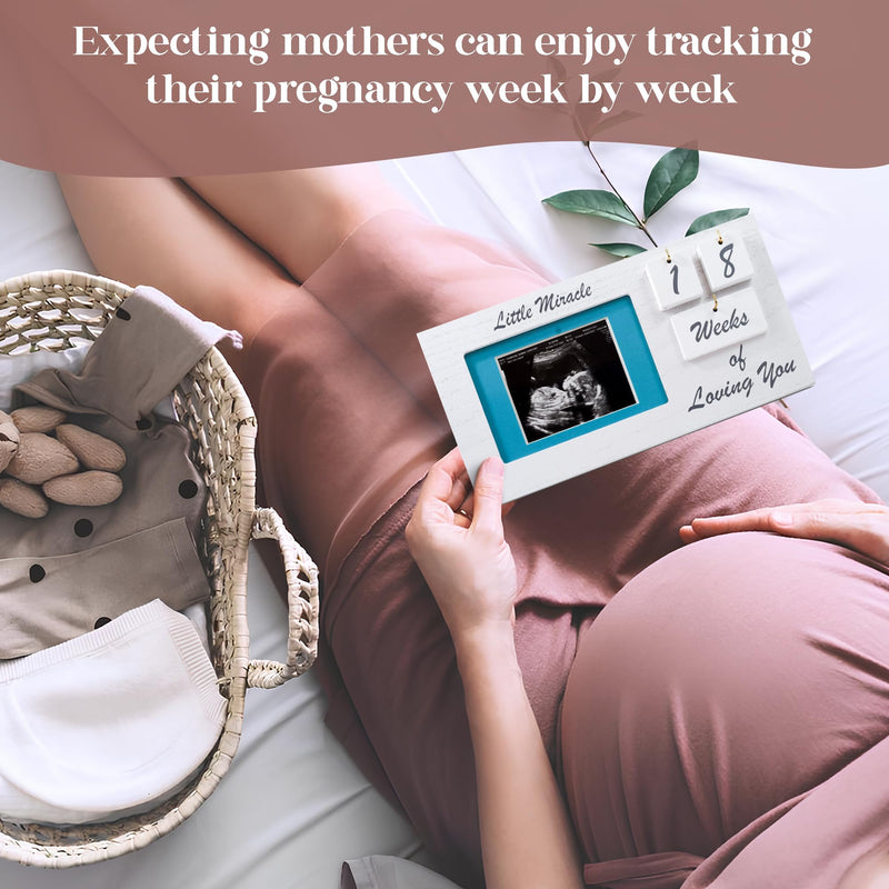 [Australia] - Ultrasound Picture Frames with Milestone Tracker - Multi Use White Baby Sonogram Picture Frame with Counting Tiles - Beautiful White Wooden Ultrasound Picture Frame or Ultrasound Photo Frame 