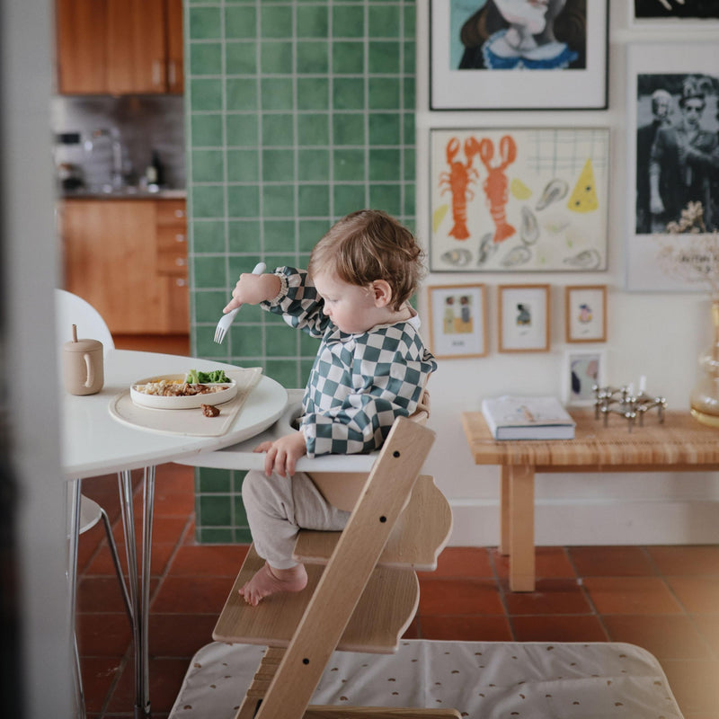 [Australia] - mushie Long Sleeve Baby Bib | Mess Free & Waterproof Fabric for Toddlers | Adjustable Fit for Ages 6-24 Months Olive Check 