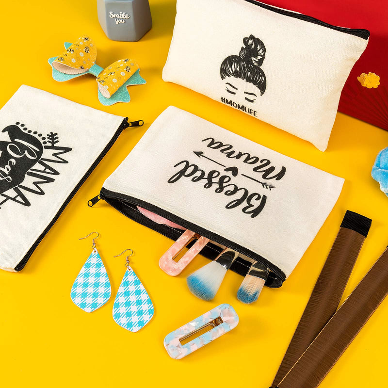 PARBEE 24 Set Mom Makeup Cosmetic Bag Canvas Zipper Pouches Toiletry Case for Mother's Day Women Birthday Best Mom Ever Mama Bear Mom-24pcs