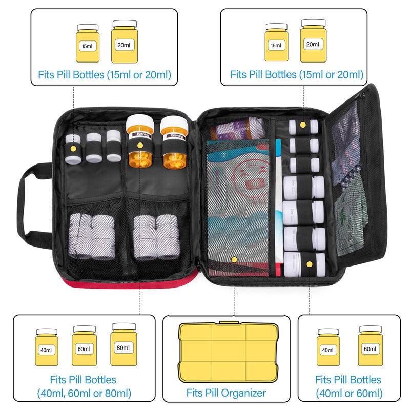 [Australia] - CURMIO Pill Bottle Organizer Portable Medicine Bag, Lockable Prescription Bottle Storage for Pill Bottles, Vitamins, Medical Supplements for Home Storage and Travel, Red (Empty Medicine Bag) 