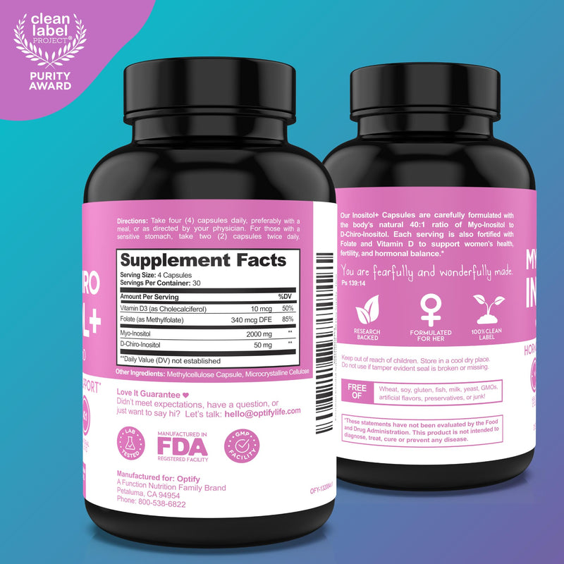 Premium Inositol Supplement Bundle - Myo-Inositol and D-Chiro Inositol Plus Folate and Vitamin D - Capsule & Powder - Hormone Balance & Healthy Ovarian Support for Women - Vitamin B8 - 60 Day Supply