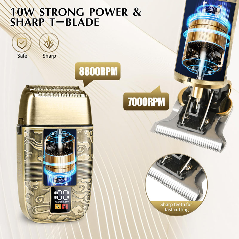 [Australia] - Electric Shaver Razor，T-Blade Beard Trimmer Nose Hair Trimmer Shaver Set,Cordless RechargeableBarber Clippers,Professional Hair Clippers Kit with LCD for Men Bronze 