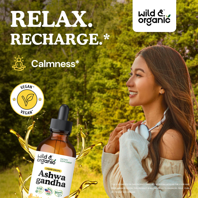[Australia] - Wild & Organic Ashwagandha Drops - Mood Support Supplement w/Ashwagandha Root Extract - Liquid Drops for Calm Mind - Relaxation Supplements - Sugar & Alcohol-Free - 4 fl oz 4 Fl Oz (Pack of 1) 