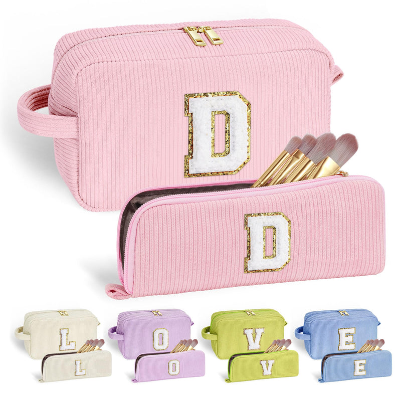 YOOLIFE 3 Pcs Initial Jute Tote Bag & 2 Pcs Initial Makeup Bag Personalized Gifts for Women Teen Girls
