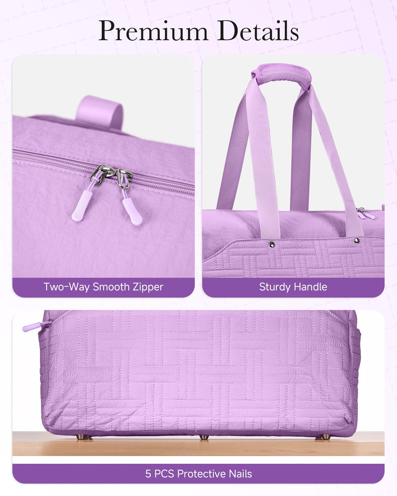 Carry On Travel Bag for Women, Personal Item Weekender, Purple | 17"X10"X9.5" , 25L, Quilted Carry On Personal Item Bag for Airlines, Underseat Travel Bag for Weekend Trips, Overnight, Gym Violet