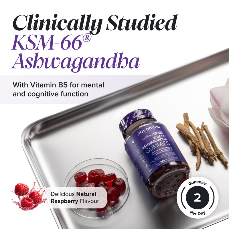 Ashwagandha KSM-66 1500 mg - Sugar-Free - 60 Ashwagandha Gummies - with Pantothenic Acid, Vitamin B6 & D - Vegan, Gluten-Free, Non-GMO - 1 Month Supply - Novomins