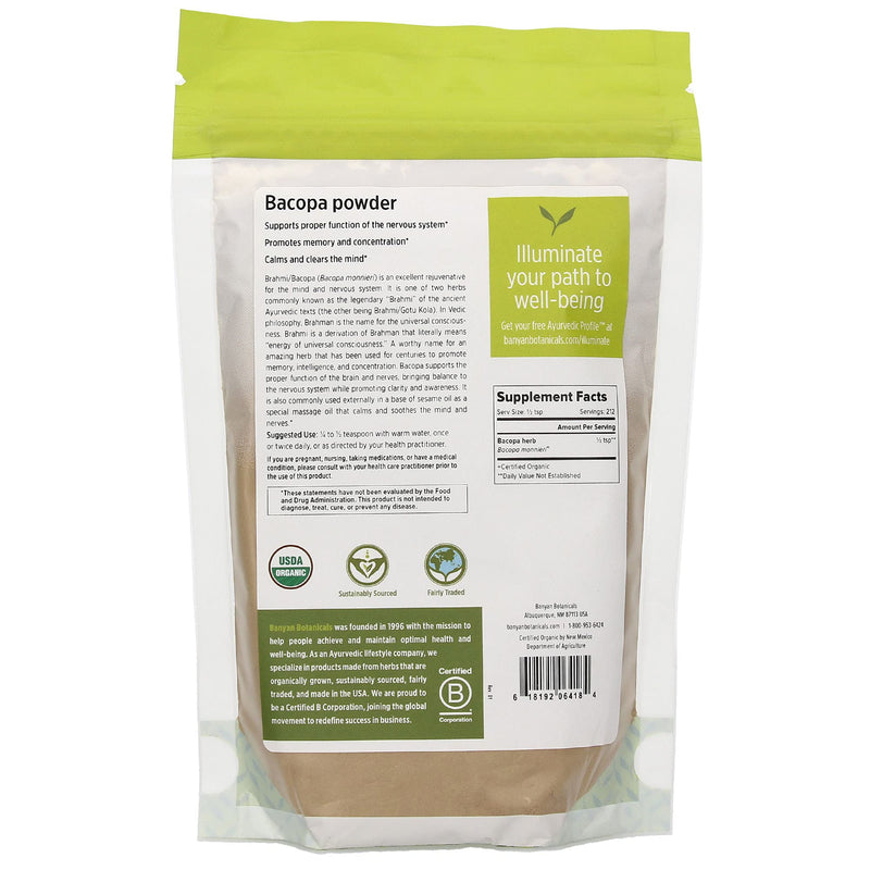 [Australia] - Banyan Botanicals Bacopa Powder, 1/2 Pound - USDA Organic - Bacopa monniera - Ayurvedic Herb for Memory & Focus 8 Ounce (Pack of 1) 