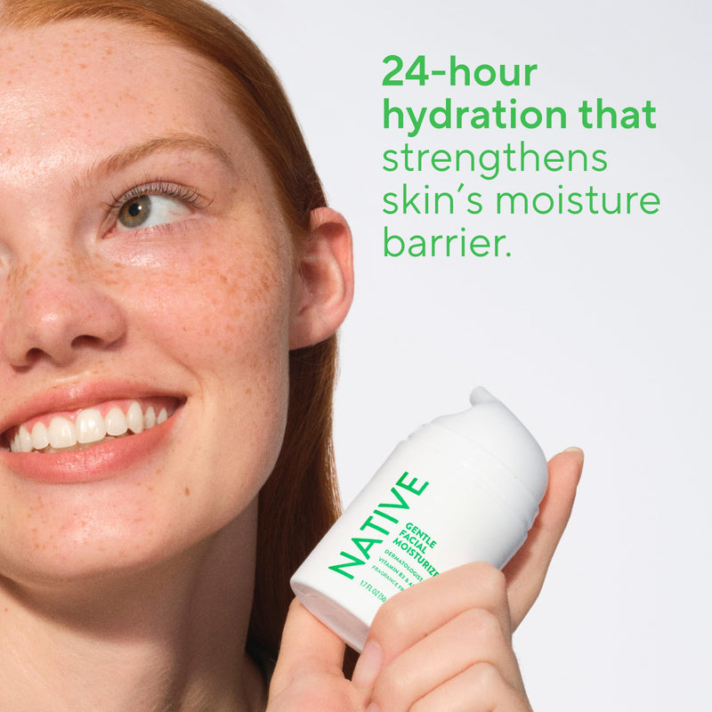 Native Gentle Facial Moisturizer for Sensitive Skin, Silicone Free, Fragrance Free, with Vitamin B3 and Aloe, Dermatologist Tested, 1.7oz 1.7 Fl Oz (Pack of 1)
