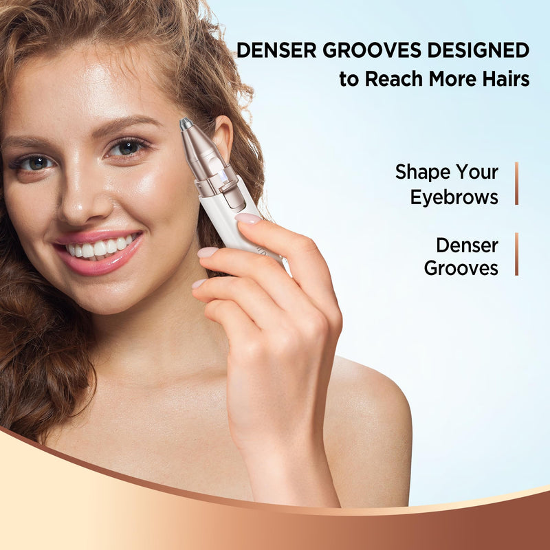 [Australia] - Facial Hair Remover for Women - 2 in 1 Eyebrow Trimmer and Rechargeable Eyebrow Razor - Hair Removal Device for Eyebrows Peach Fuzz Lips Arms with Light (Pearl White) Pearl White 