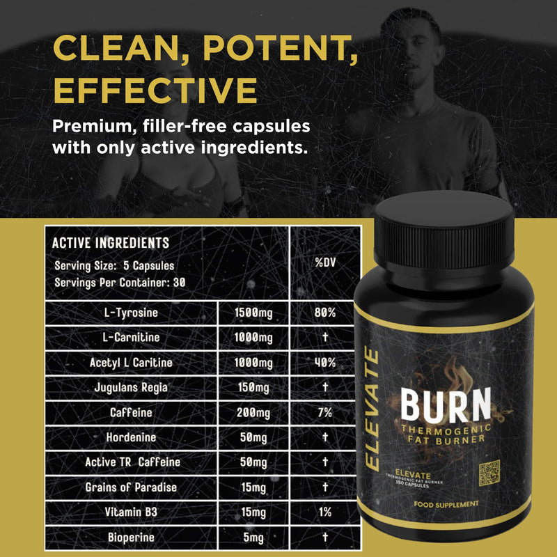 Burn Thermogenic Fat Burner for Men & Women - Metabolism Booster & Energy Support Supplement, Supports Weight Management, Focus & Craving Control, 30 Servings - (150 Capsules)