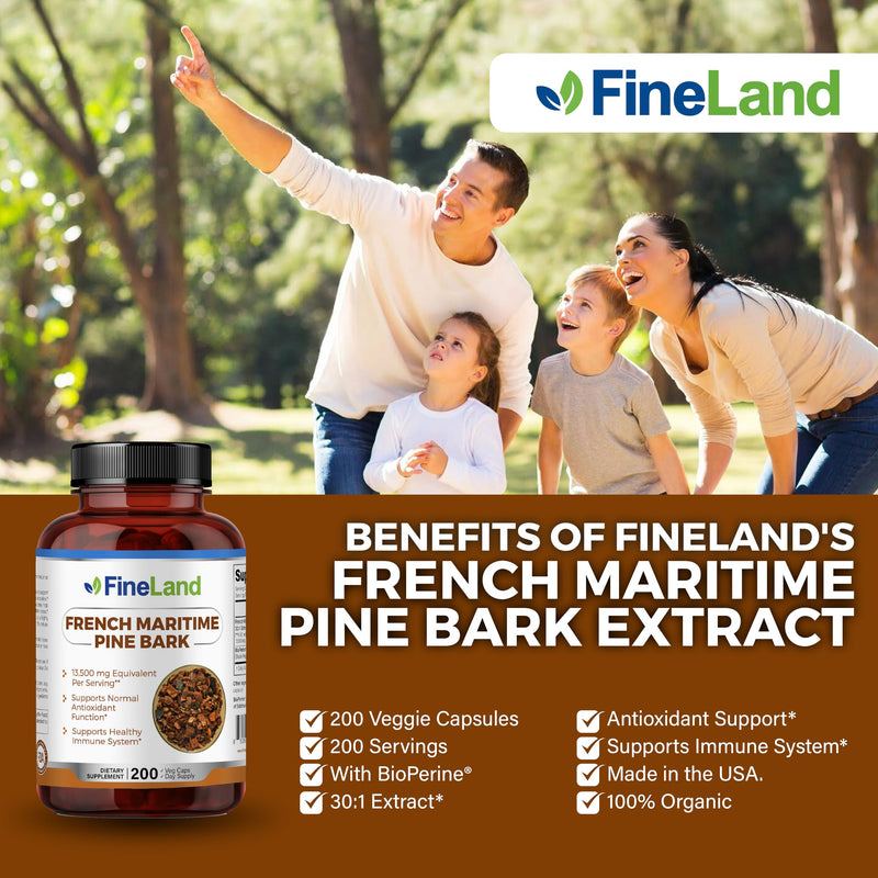 [Australia] - FineLand French Maritime Pine Bark 30:1 Extract Max Strength, 450 mg Per Capsule, Antioxidant, 200 Veggie Caps of Pine Bark Supplement for 200 Days, 100% Natural 