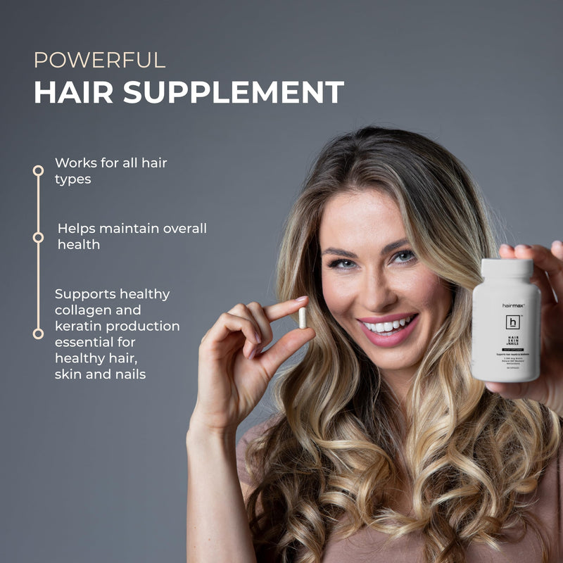 Hairmax Hair, Skin & Nails Dietary Supplement, 2500mcg Biotin, 60 Capsules | Hair Loss & Hair Regrowth Treatment with DHT Blocker, MSM & Antioxidants 60 Count (Pack of 1)