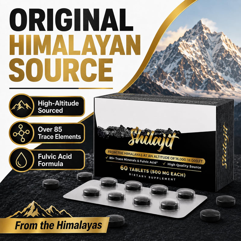 Shilajit Tablets 30000mg, Himalayan Shilajit Supplement with Fulvic & Humic Acid, 85+ Trace Minerals, Easy-Swallow Tablets, Caffeine-Free Daily Mineral Supplement for Men and Women