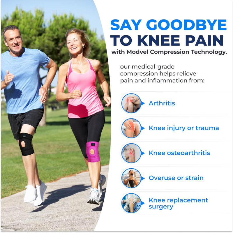 [Australia] - MODVEL Knee Brace with Side Stabilizers | FSA or HSA eligible | Patella Gel Pads Knee Support Braces for Knee Pain, Meniscus Tear,ACL,MCL,Arthritis, Joint Pain Relief,Injury Recovery. (S/M Pink) Small/Medium B Pink 1 