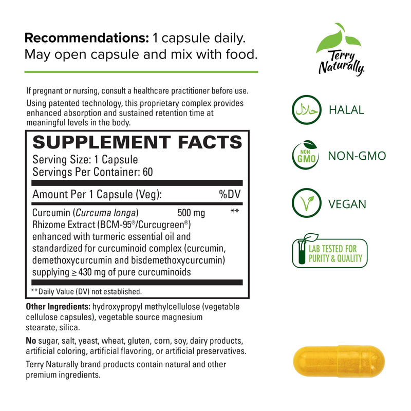 [Australia] - Terry Naturally CuraMed 500 mg Curcumin Complex - 60 Capsules - Superior Absorption BCM-95 - Non-GMO, Vegan, Kosher, Gluten Free - 60 Servings 