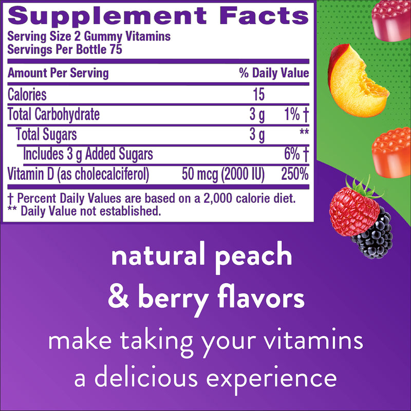 Vitafusion Fiber Well + Probiotics Gummies for Adults, 60 Count Vitamin D3 Gummy Vitamins, Peach, BlackBerry and Strawberry Flavored, 50 mcg Vitamin D, 150 Count Nutritional Supplement+ Vitamin D3 Gummy