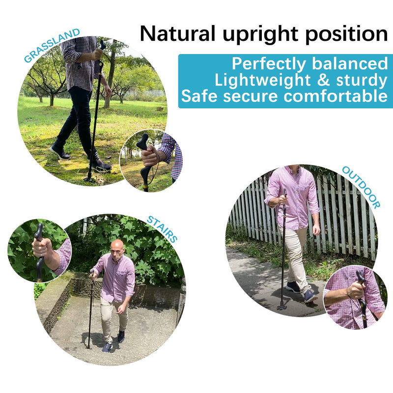 [Australia] - Walking Cane Foldable for Men & Women Seniors for Balance,Self Standing Folding Cane,Height Adjustable Anti-Slip Lightweight Alloy Walking Stick Collapsable for Travel Mobility Aid black 