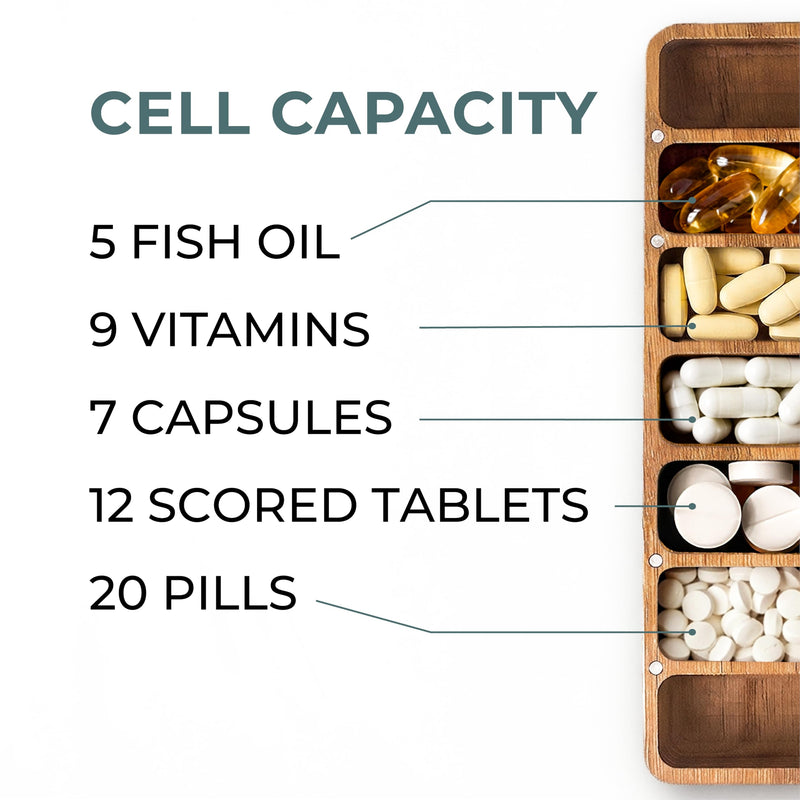 Makety Wooden Pill Organizer, Rectangular Oak Pill Box with Magnetic Lid, 7 Day Vitamin Case, Natural Finish, Plastic-Free (L) L