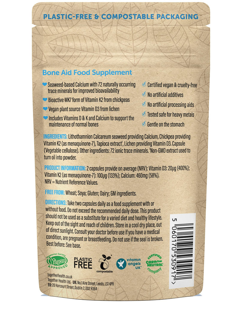 Bone Aid – Together Health – Plant-Based Calcium & Vitamins K2 & D3 – Vegan Friendly – Made in The UK – Pack of 2-120 Vegecaps 120 Count (Pack of 2)