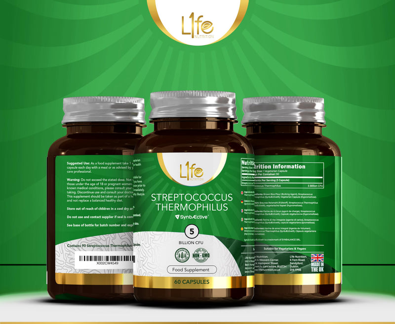 LN Streptococcus Thermophilus | 90 High Strenth Probiotics - 5 Billion CFU S-Thermophilus per Capsule | Bacterial Cultures Prebiotic Supplement | Non-GMO, Gluten & Allergen Free | Made in the UK