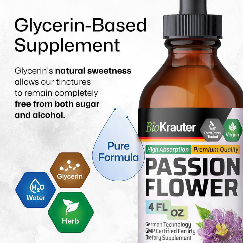 [Australia] - Passionflower Tincture - Organic Passion Flower Extract for Mood Support - Alcohol and Sugar Free - Vegan Passion Flower Tincture 4 Fl.Oz. 4 Fl Oz (Pack of 1) 
