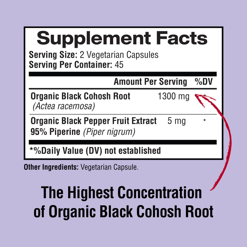 [Australia] - Black Cohosh Made with Organic Black Cohosh Root 1300MG per Serving, Balance Hormones, Natural Menopause & Menstrual Support, Women Health Support, 90 Vegan Capsules, 45 Servings 