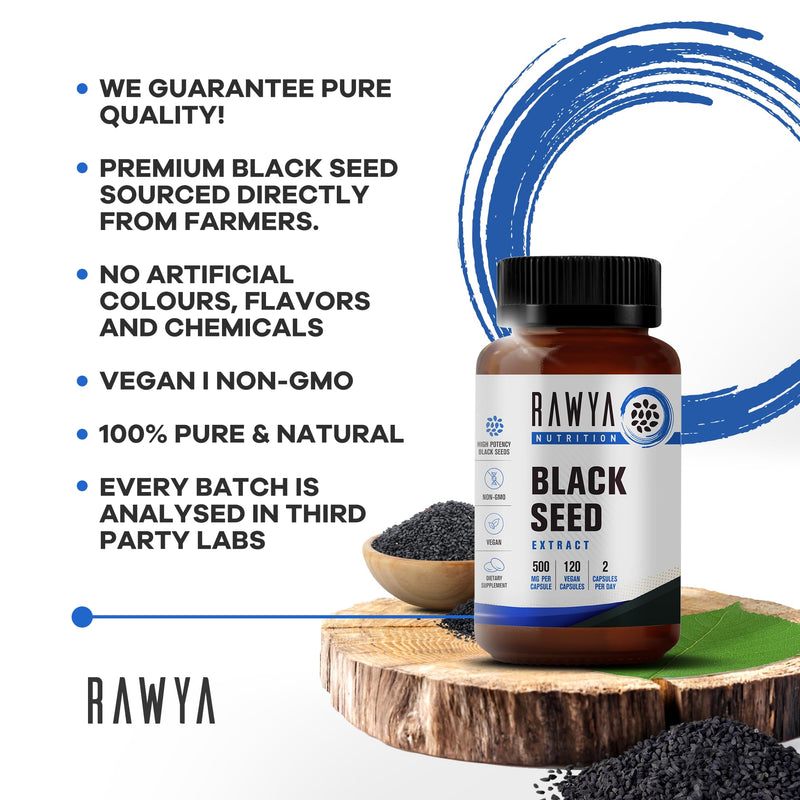 [Australia] - Nutrition, Black Seed Extract, 120 Vegan Capsules, Nigella Sativa, Black Cumin Seed Powder, 500 mg Each Capsule, Supports Immune System, Joints, Hair Growth & Skin, Halal, Vegan 