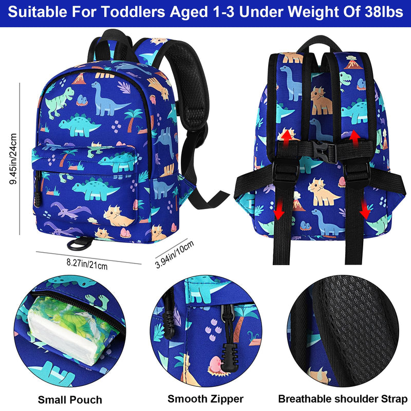 [Australia] - Accmor Toddler Backpack Leash, Cute Dinosaur Kids Backpack with Anti Lost Wrist Link, Mini Child Backpack Leash Walking Harness for Outdoor Travel, Adorable Backpack Tether for Baby Boys 1-3 Blue/Volcanic Dino, Blue Link 