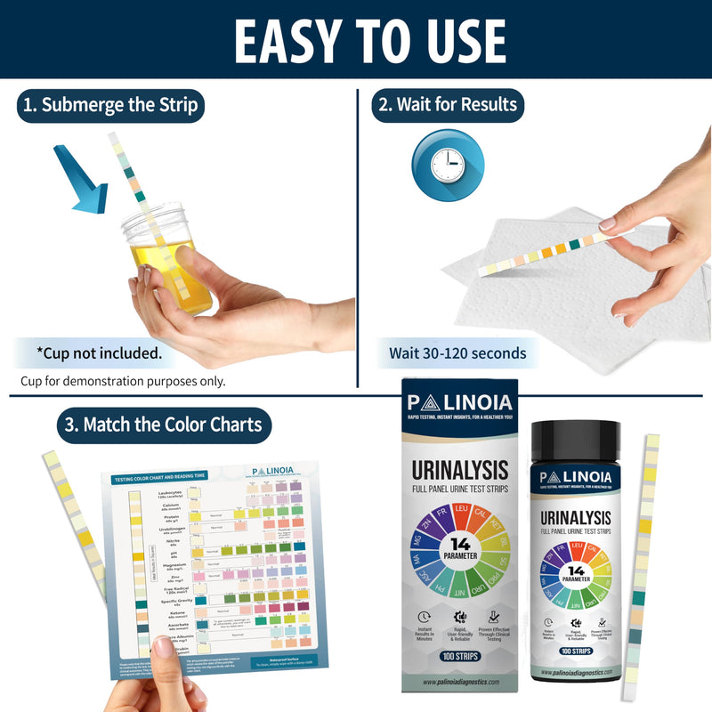 14-in-1 Urine Test Strips Full Panel, 100 Count, Urinalysis Testing for General Health, Kidney, Liver and UTI Screening