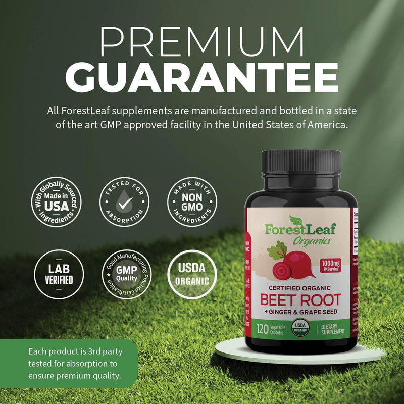 [Australia] - ForestLeaf Beet Root Capsules, 1000mg, 20:1 Extract, with Ginger, Grape Seed, Supports Blood Flow, Energy (120 Count (Pack of 1)) 120 Count (Pack of 1) 