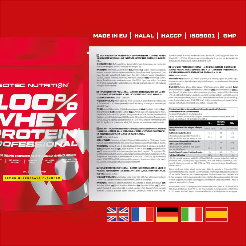 Scitec Nutrition 100% Whey Protein Professional – Enhanced with Extra Amino Acids & Digestive Enzymes – Gluten-Free – Palm Oil Free, 500 g, Lemon Cheesecake