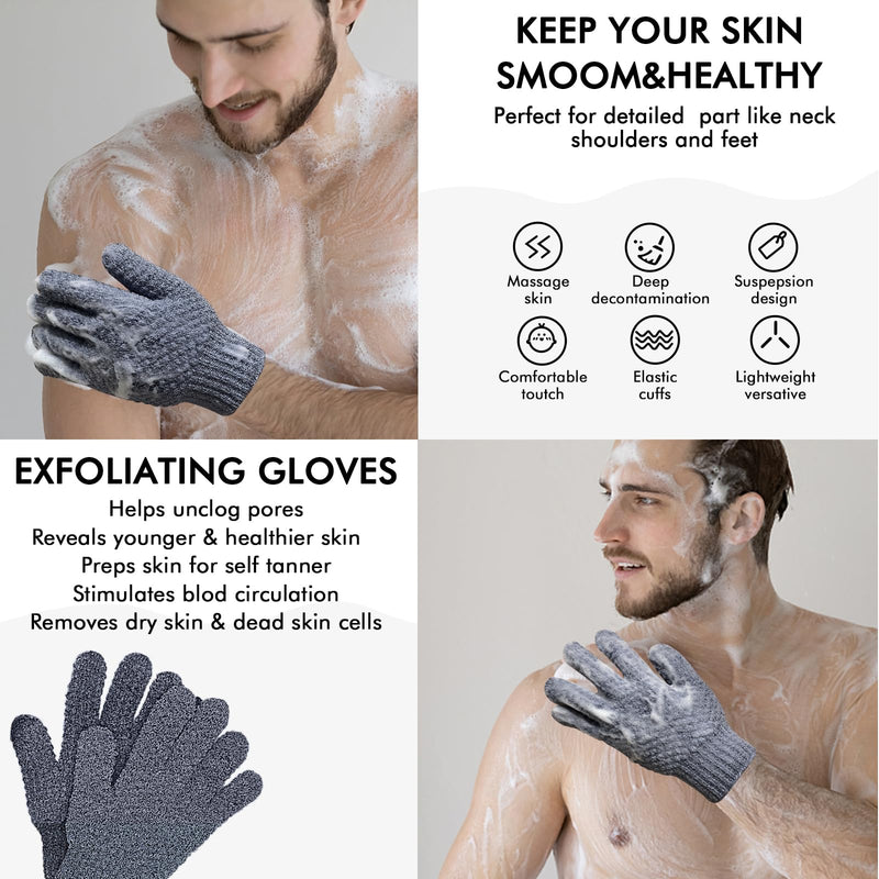 [Australia] - Yiclick Pack of 4 peeling gloves - exfoliating gloves, body peeling, body face, bath sponge, shower sponge, peeling loofah sponge, washcloth, back brush, bath accessories, 4 grey 