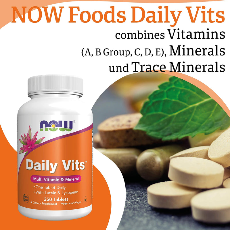 Now Foods, Daily Vits, Multivitamin, 250 Vegan Tablets, Lab-Tested, Gluten Free, Soy Free, Vegetarian, Non-GMO
