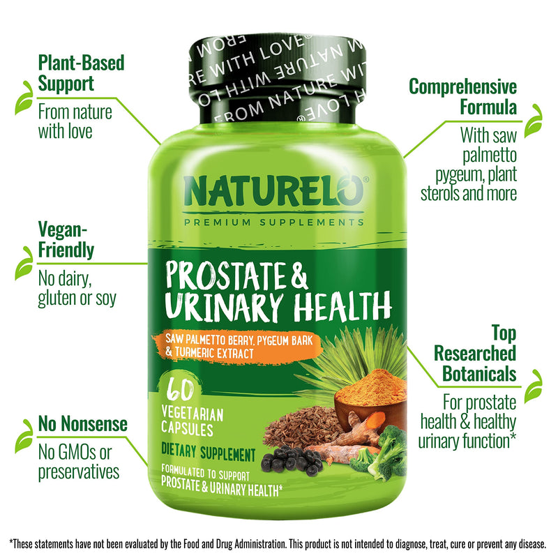 [Australia] - NATURELO Prostate & Urinary Health, Comprehensive Formula with Saw Palmetto, Pygeum, Tumeric, Plant Sterols, Broccoli and Lycopene, 60 Vegetarian Capsules 60 Count (Pack of 1) 
