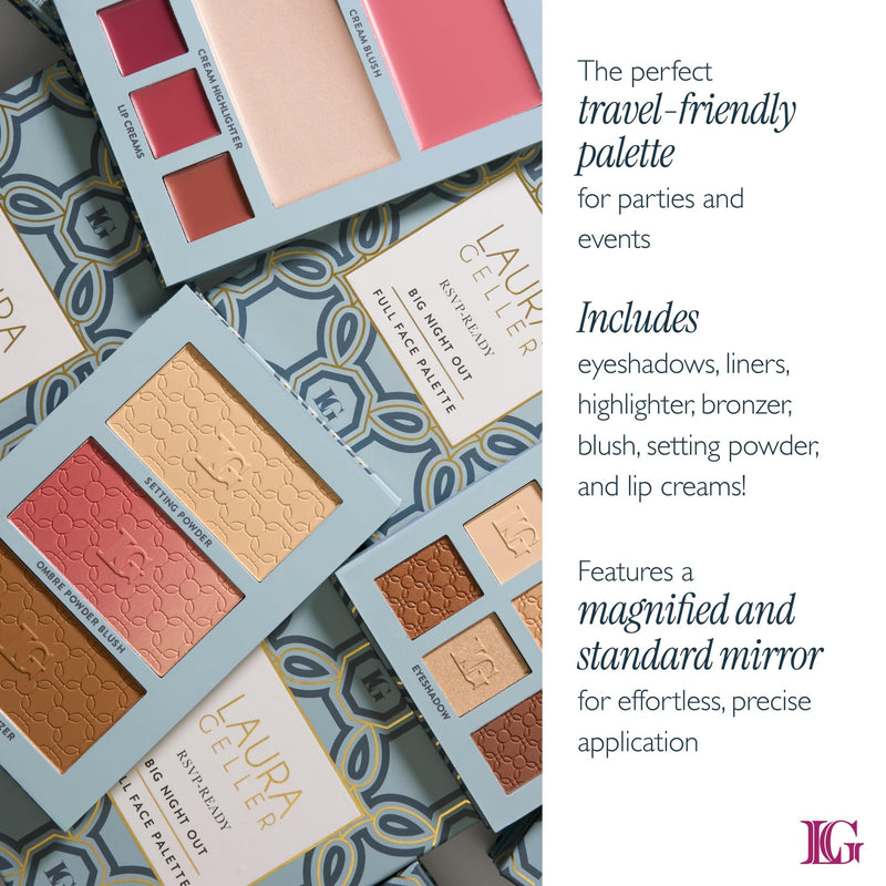 [Australia] - LAURA GELLER NEW YORK RSVP-Ready Big Night Out Full Face Travel Makeup Palette - All-in-One Set includes Eyeshadows, Eye Liners, Blush, Bronzer, Highlighter, Setting Powder, and Lip Creams 