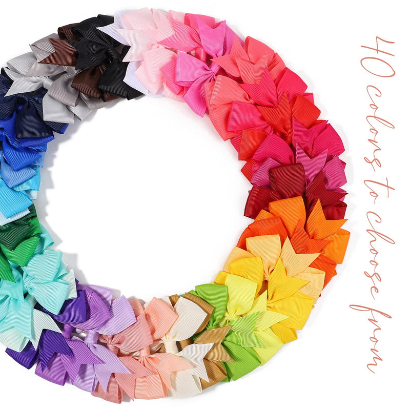 [Australia] - 40PCS 3 Inch Hair Bows for Girls Grosgrain Ribbon Toddler Accessories with Alligator Clip Bow Baby Kids Teens Color(1-40) 40Pcs 