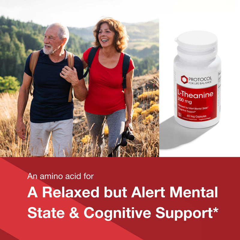 PROTOCOL FOR LIFE BALANCE L-Theanine 200mg, Stress Relief*, 60 Veg Caps | Support Relaxed but Alert Temperament*, Supports Brain Health and Efficiency*, Free of Dairy, Gluten, and Soy, Non-GMO, Vegan