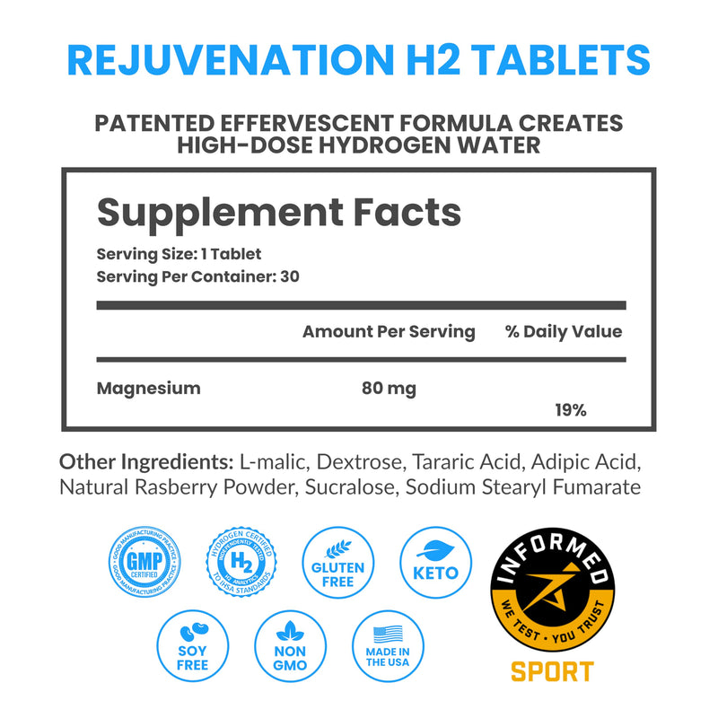 [Australia] - DRINK HRW Rejuvenation Molecular Hydrogen Water Tablets: 12 ppm H2 - Hydrogen & Magnesium Supplement, Supports Energy Production, Recovery, Cognitive Health. Informed Sport Certified (Raspberry 30ct) Raspberry 30 Count (Pack of 1) 
