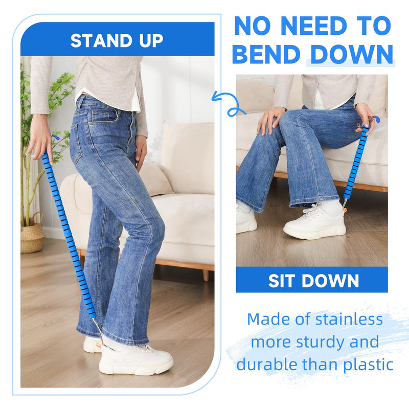 [Australia] - Fanwer Metal Long Shoe Horn with Dressing Stick - Shoe Horn Long Handle for Seniors, Disabled, Elderly | Adjustable Dressing Aid for Post-Surgery, Limited Mobility | Sock Remover & Shoe Helper Tool 