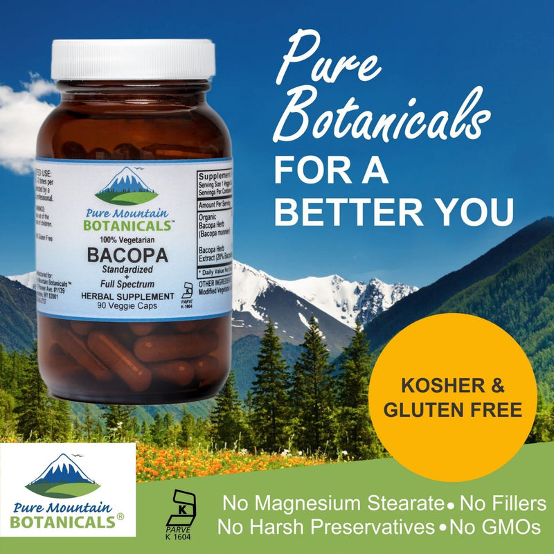 [Australia] - Pure Mountain Botanicals Bacopa Monnieri Capsules - Vegan Caps with Organic Bacopa & Standardized Bacopa Extract Supplement 