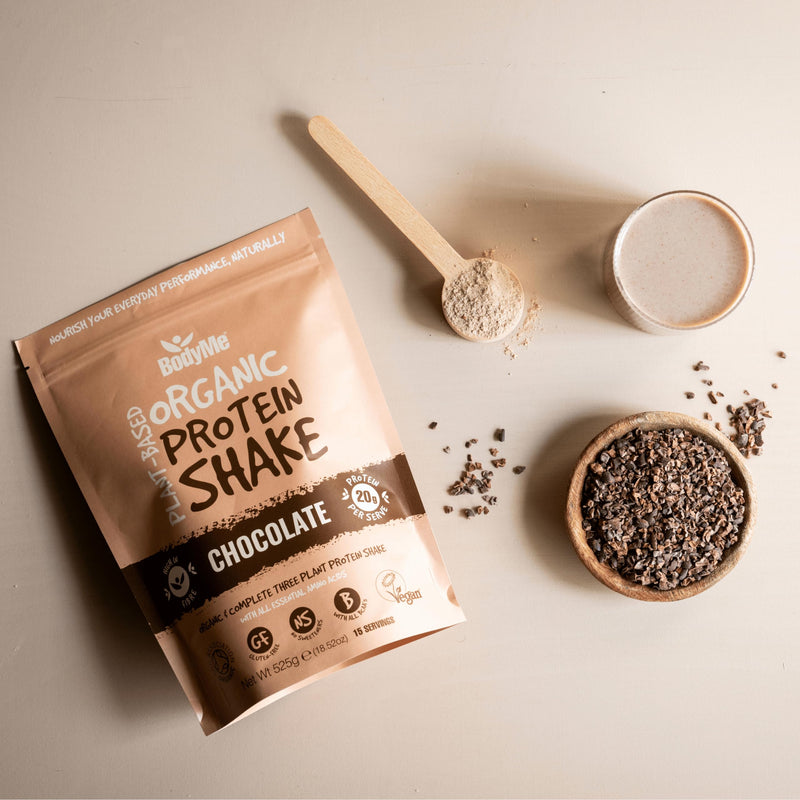 BodyMe Organic Vegan Protein Powder (525g) Chocolate - 20g Complete Protein - Plant Based Nutrition Shake - Gluten Free, Soy Free, Dairy & Lactose Free, Sweetener Free, High Fibre