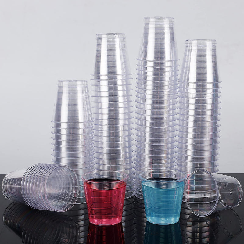 [Australia] - Zcaukya 100 Shot Glasses, 1oz Clear Plastic Disposable Hard Cups, Mini Cups Great Container for Sauce, Sample Tasting, Jello Shots, Pudding 