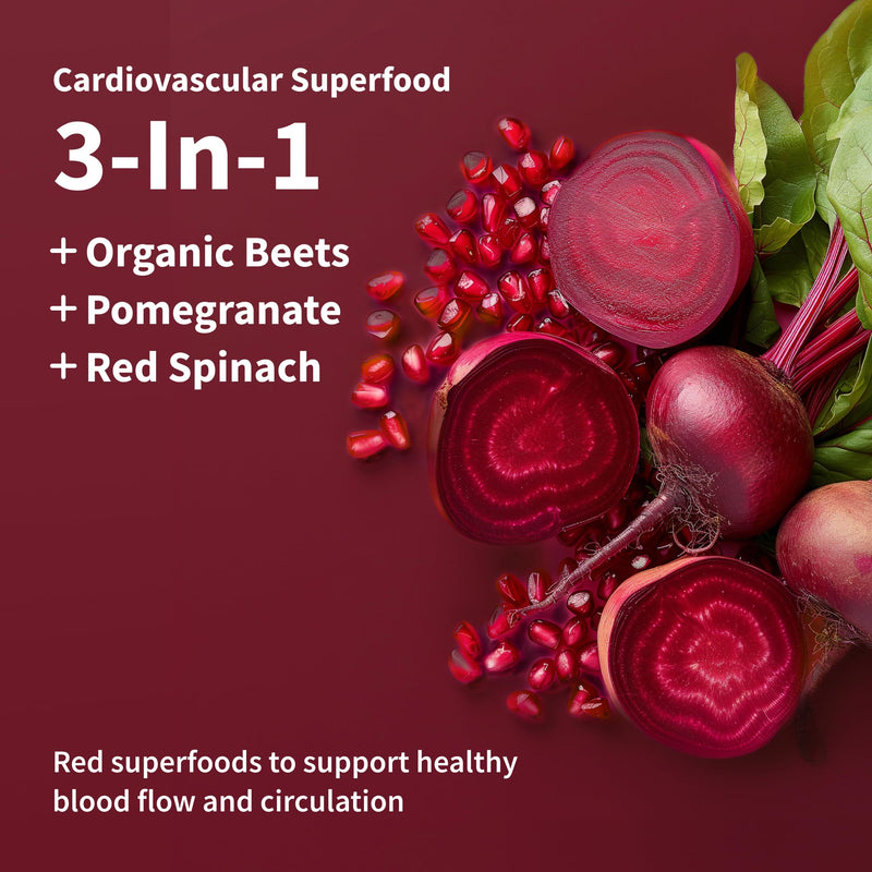 Snap Supplements Heart Beets Stick Packs, Organic Beet Root Powder Drink Mix, Cardiovascular Support for Men & Women, Beets, Pomegranate & Red Spinach, Nitric Oxide Booster, Mixed Berry, 10 Servings